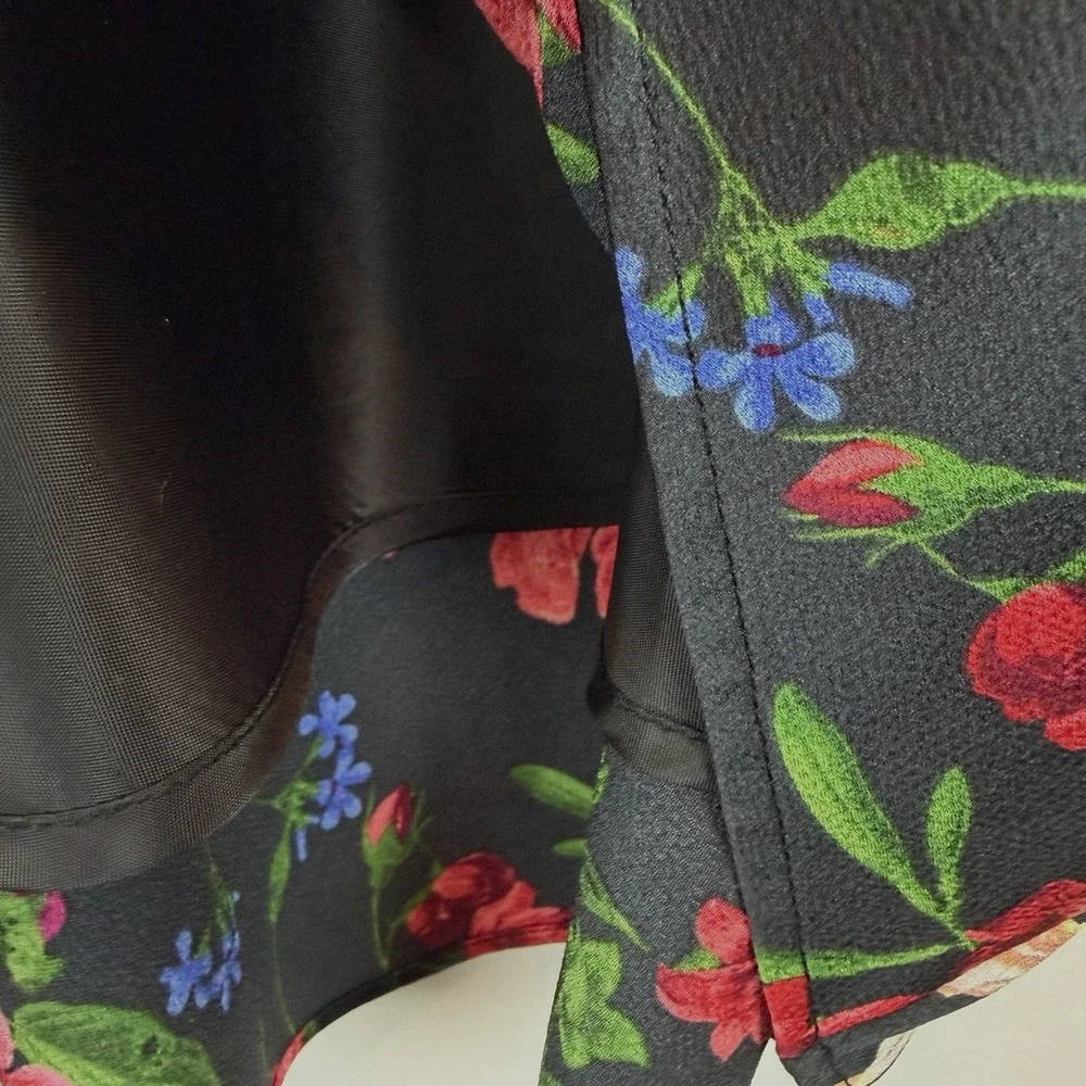 Liz Claiborne Career Floral Skirt Womens 16 Black A Line Midi Crepe Lined Career